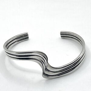 𝅺vtg Sterling Silver Triple Wave Cuff Bracelet Adjustable Bendable 7”